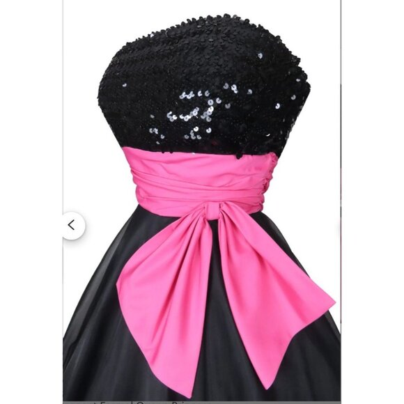 STUNNING Vintage 50s Black Sequin Princess Strapless Organza Ball Gown Size 9 - Picture 8 of 16